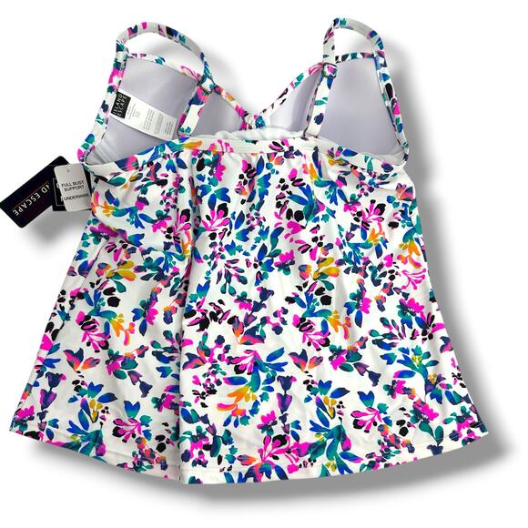 NEW Island Escape Tankini Top Size 6 White Purple Floral Sweetheart Ruched Beach - Picture 8 of 10